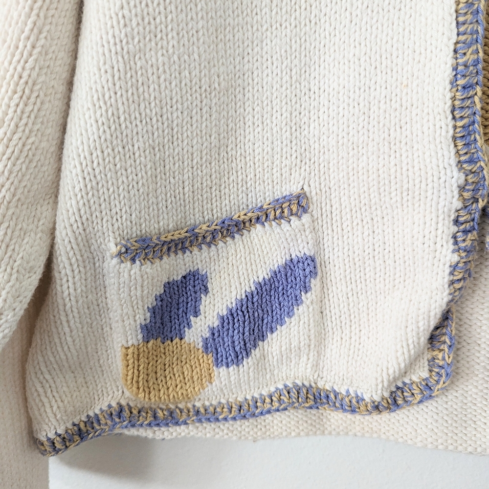 Vintage Y2K M. Gibson Daisy Floral Knit Cardigan White Blue Size Medium M - Picture 6 of 8